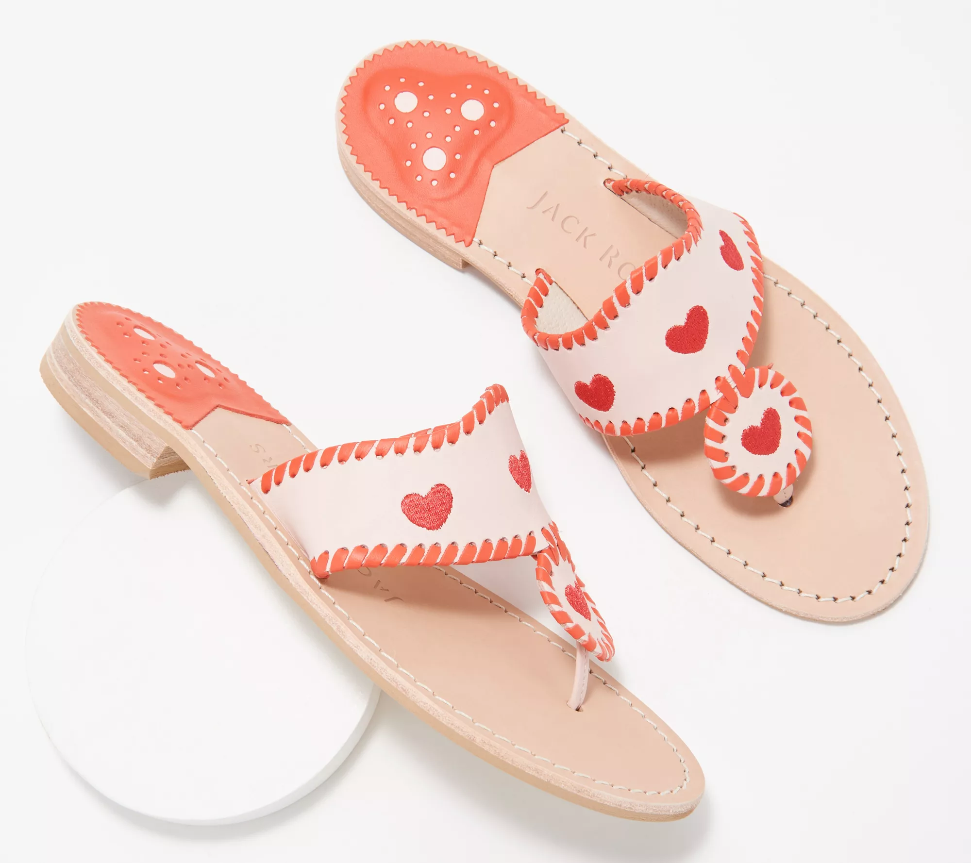 "As Is" Jack Rogers Leather Classic Jack Sandals - Hearts