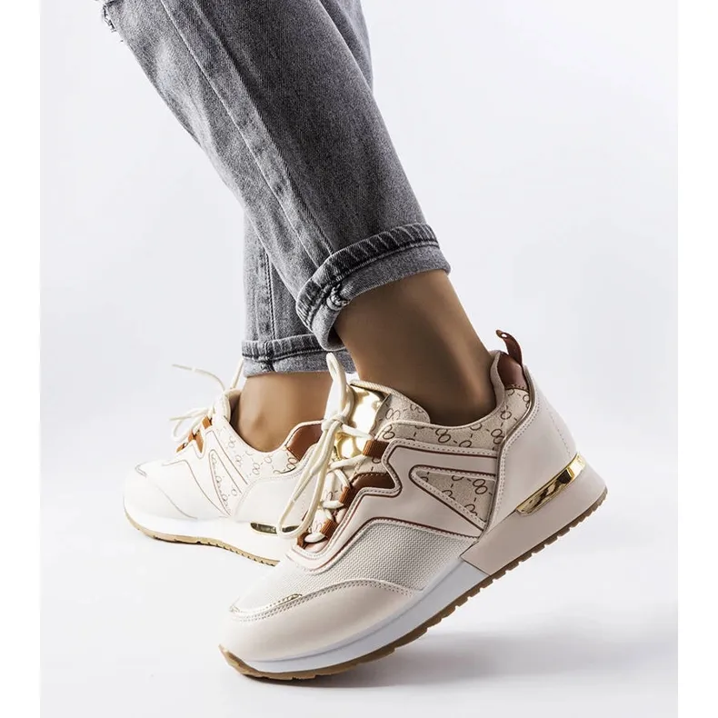 Beige sneakers with gold details from Bedord