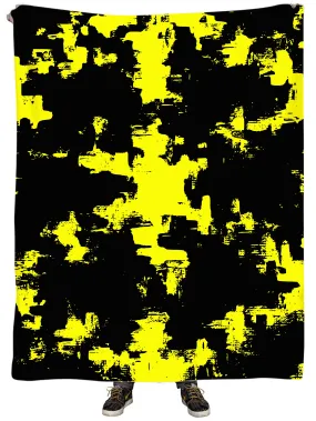 Black and Yellow Abstract Plush Blanket