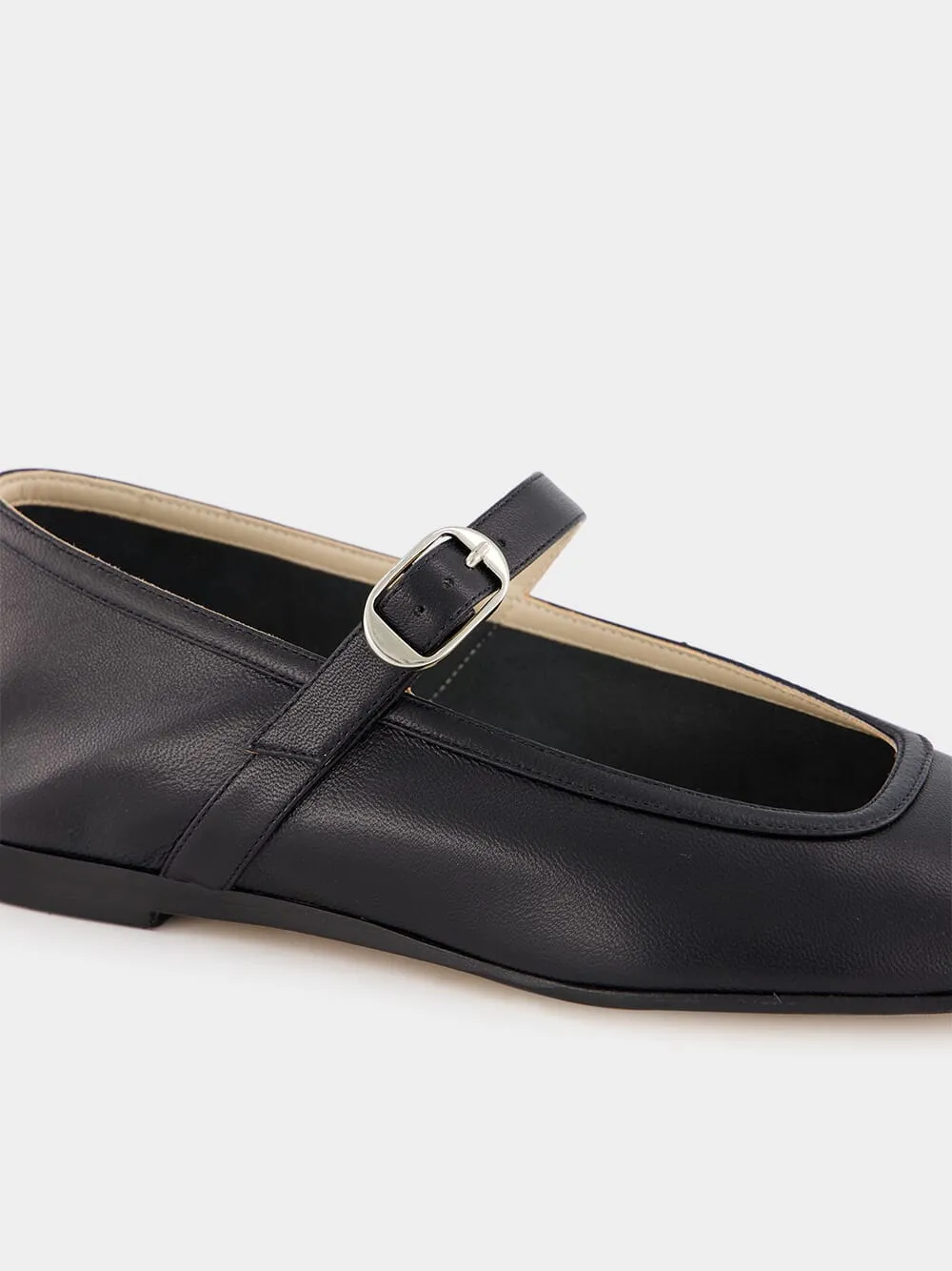 Black Leather Mary Jane Flats