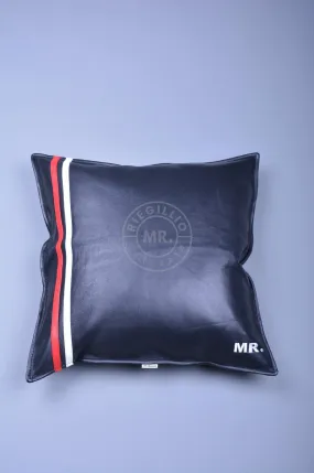 Black Leather Pillow - Red Stripe