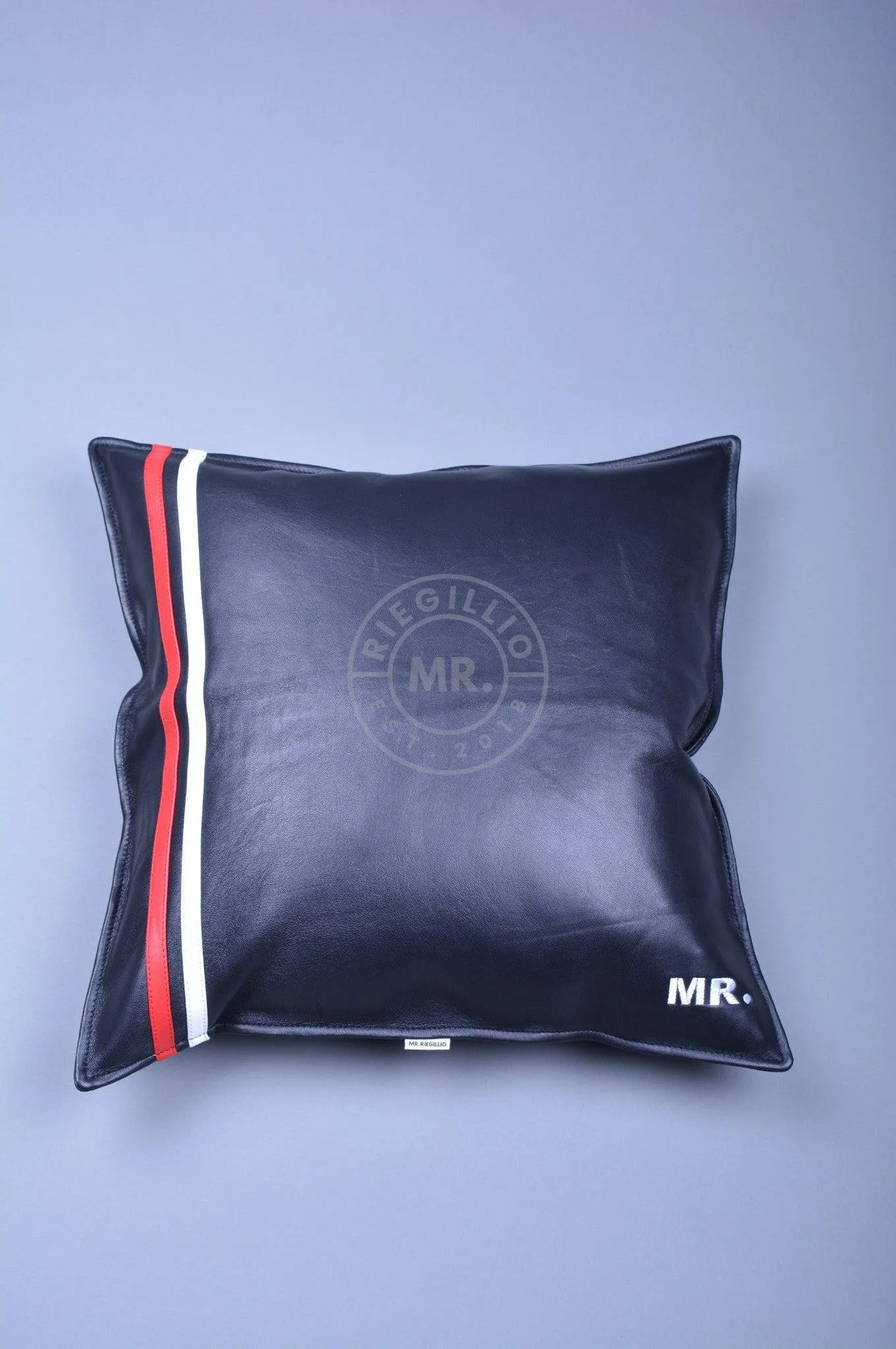 Black Leather Pillow - Red Stripe