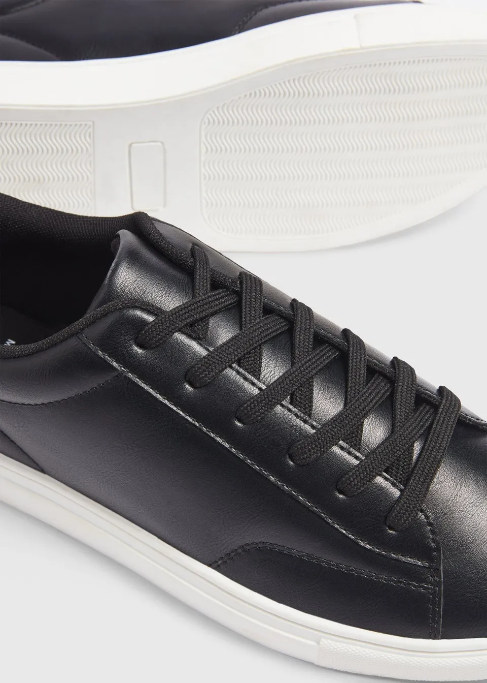 Black PU Court Trainers