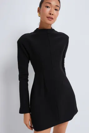 Black Wool Contoured Turtleneck Long Sleeve Mini Dress