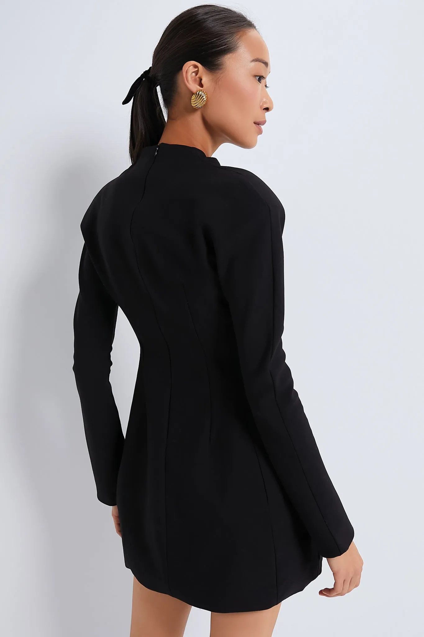 Black Wool Contoured Turtleneck Long Sleeve Mini Dress