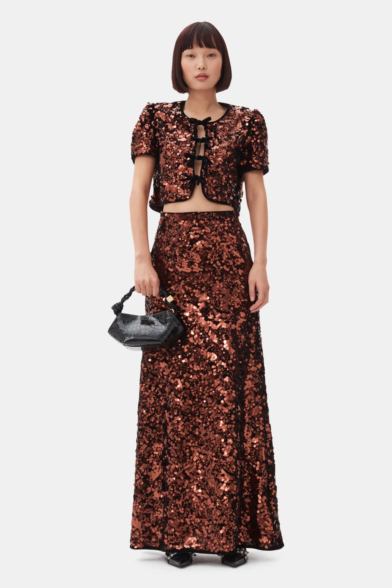 Brown Sequins Maxi Skirt