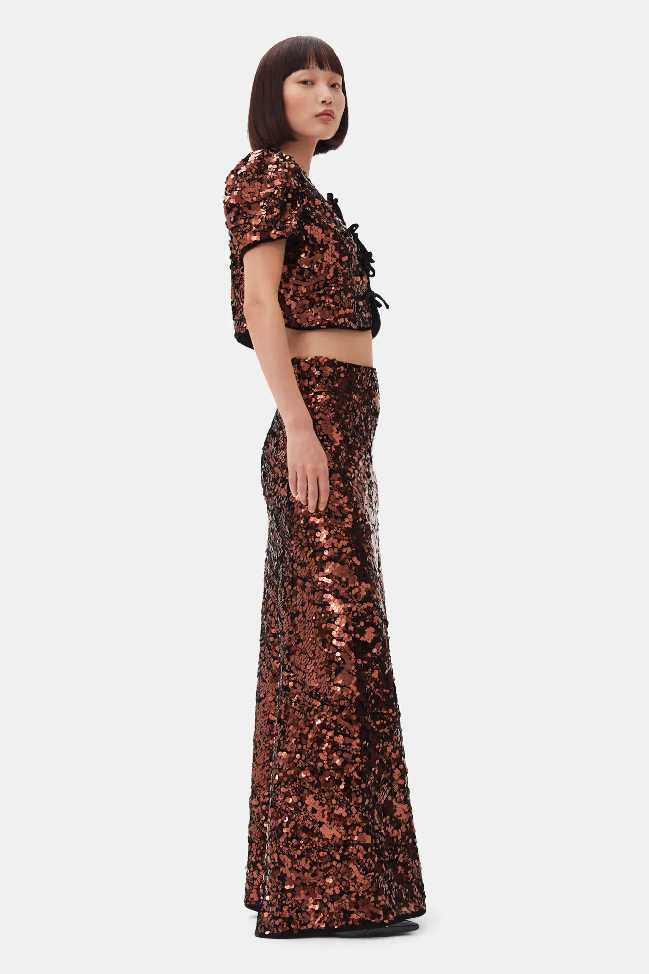 Brown Sequins Maxi Skirt