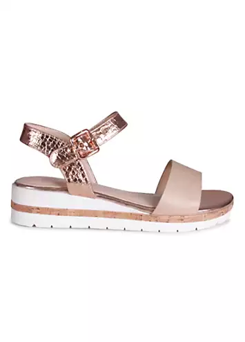 Camilla Nude & Rose Gold Wedged Sandals by Linzi | Look Again