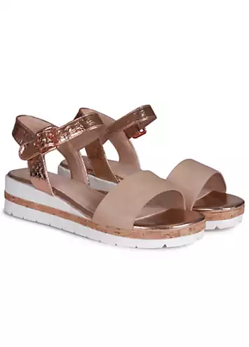 Camilla Nude & Rose Gold Wedged Sandals by Linzi | Look Again