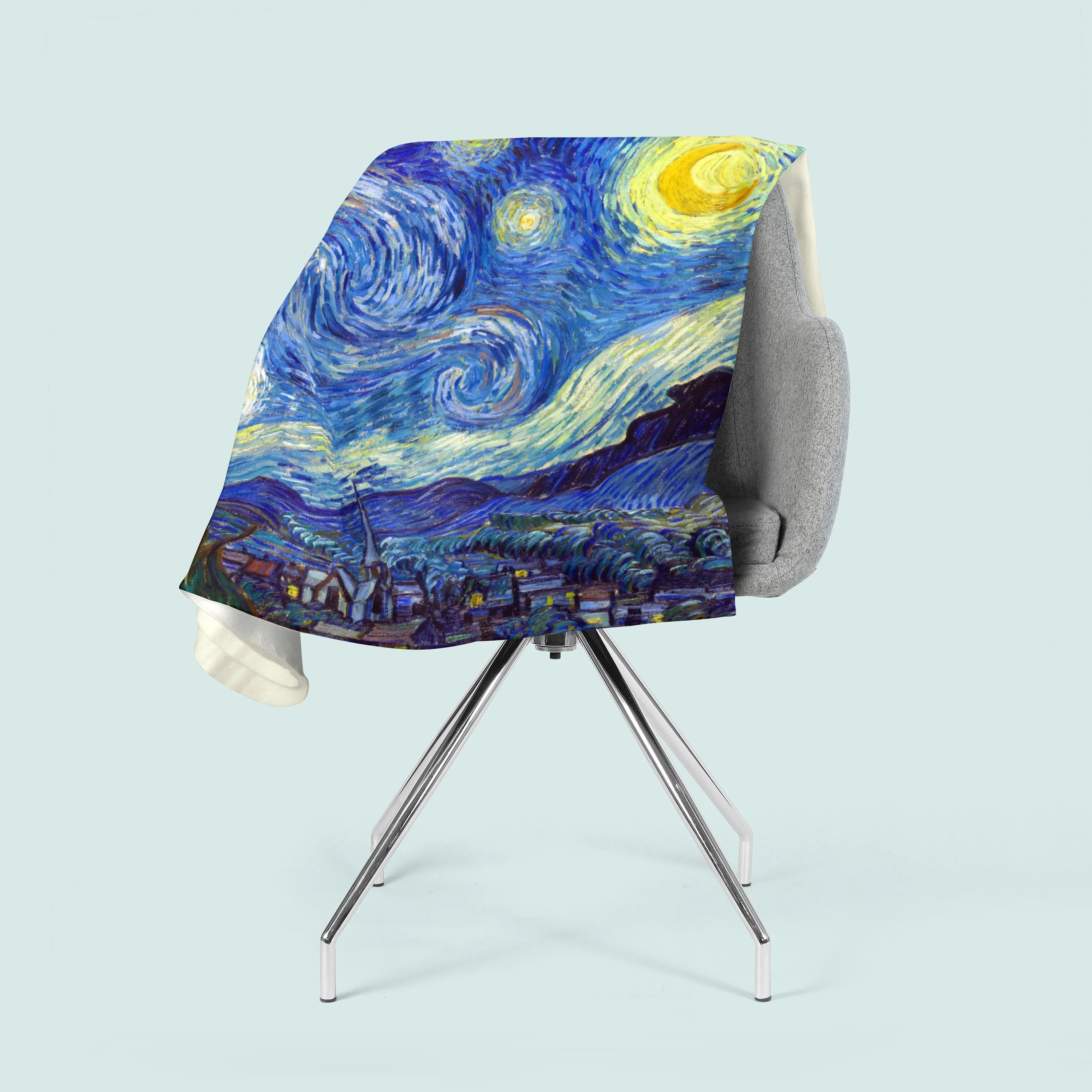 Classic Art Blanket, Famous Art, Fleece Blanket, Fleece Throw, Moon Blanket, Van Gogh, Starry Night, Impressionist Art, Blue Fab