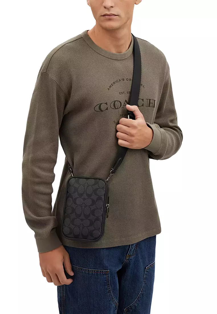 Coach COACH Aden Crossbody In Signature Canvas Charcoal/Black CO912