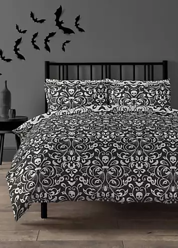 Copenhagen Home Black & White Dark Damask Halloween Duvet Cover Set | Kaleidoscope