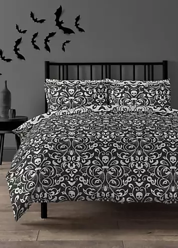 Copenhagen Home Black & White Dark Damask Halloween Duvet Cover Set | Kaleidoscope