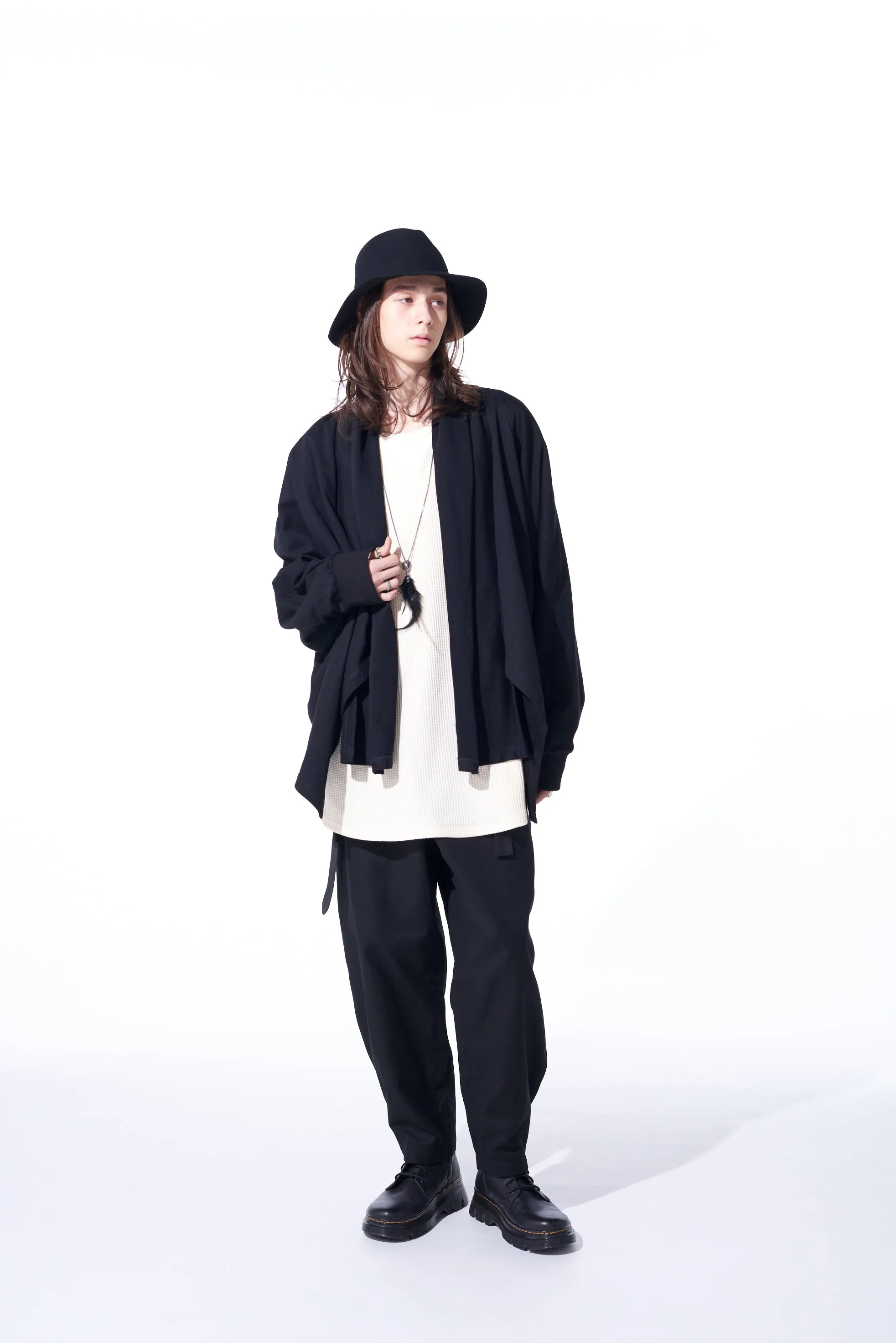 COTTON FLEECE DOLMAN SLEEVE CARDIGAN WITH STOLE COLLAR