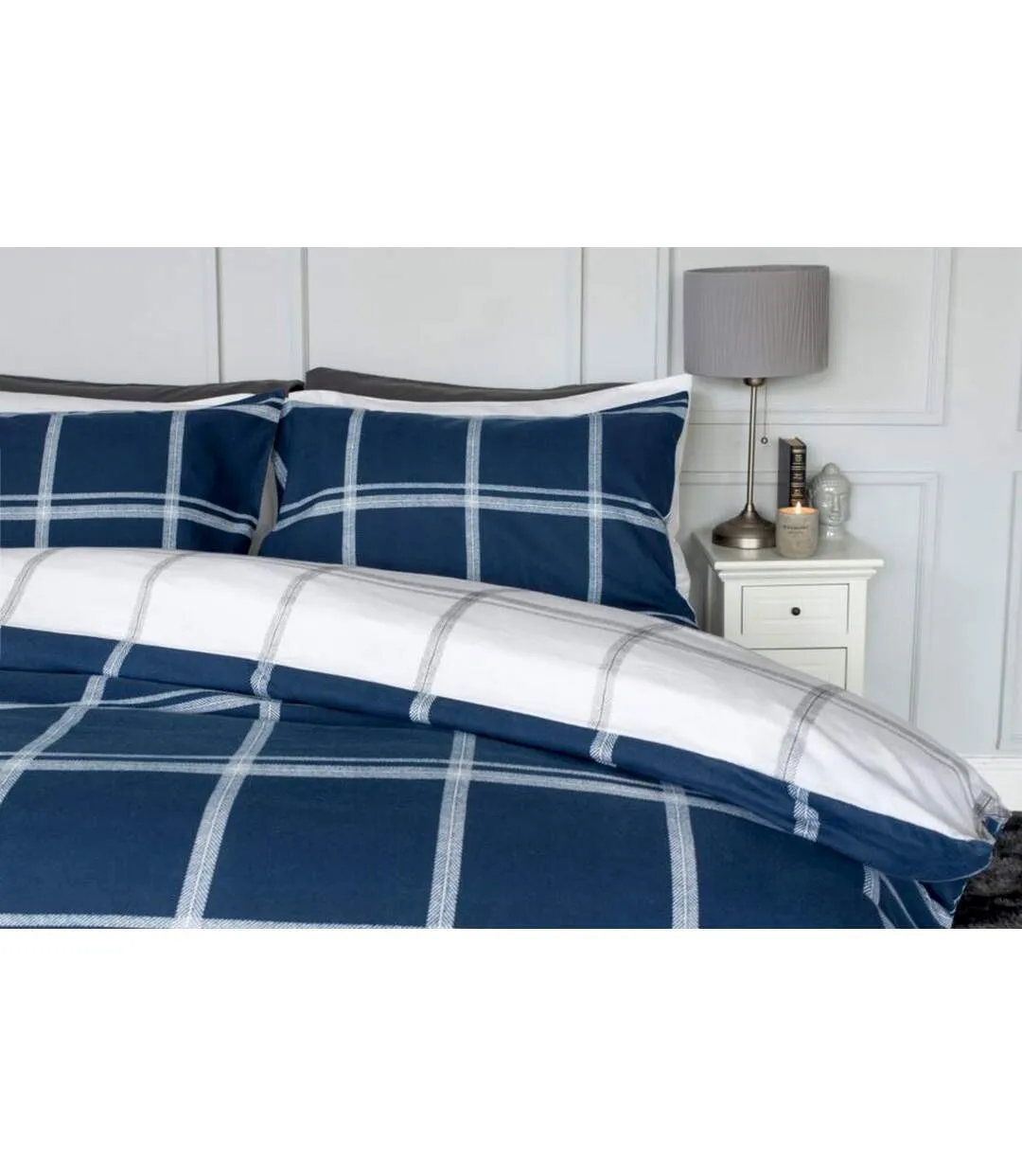 Dalton brushed cotton checked duvet cover set navy/white Belledorm