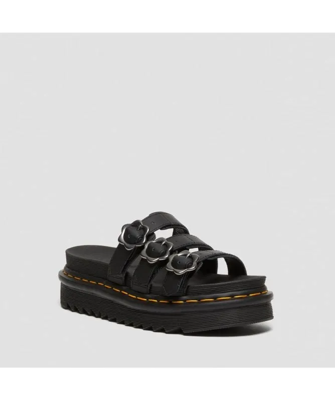 Dr. Martens Blaire Flower Buckle Leather Slide Sandals