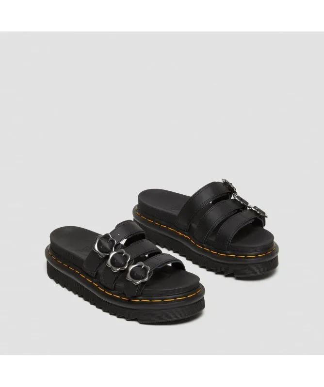 Dr. Martens Blaire Flower Buckle Leather Slide Sandals