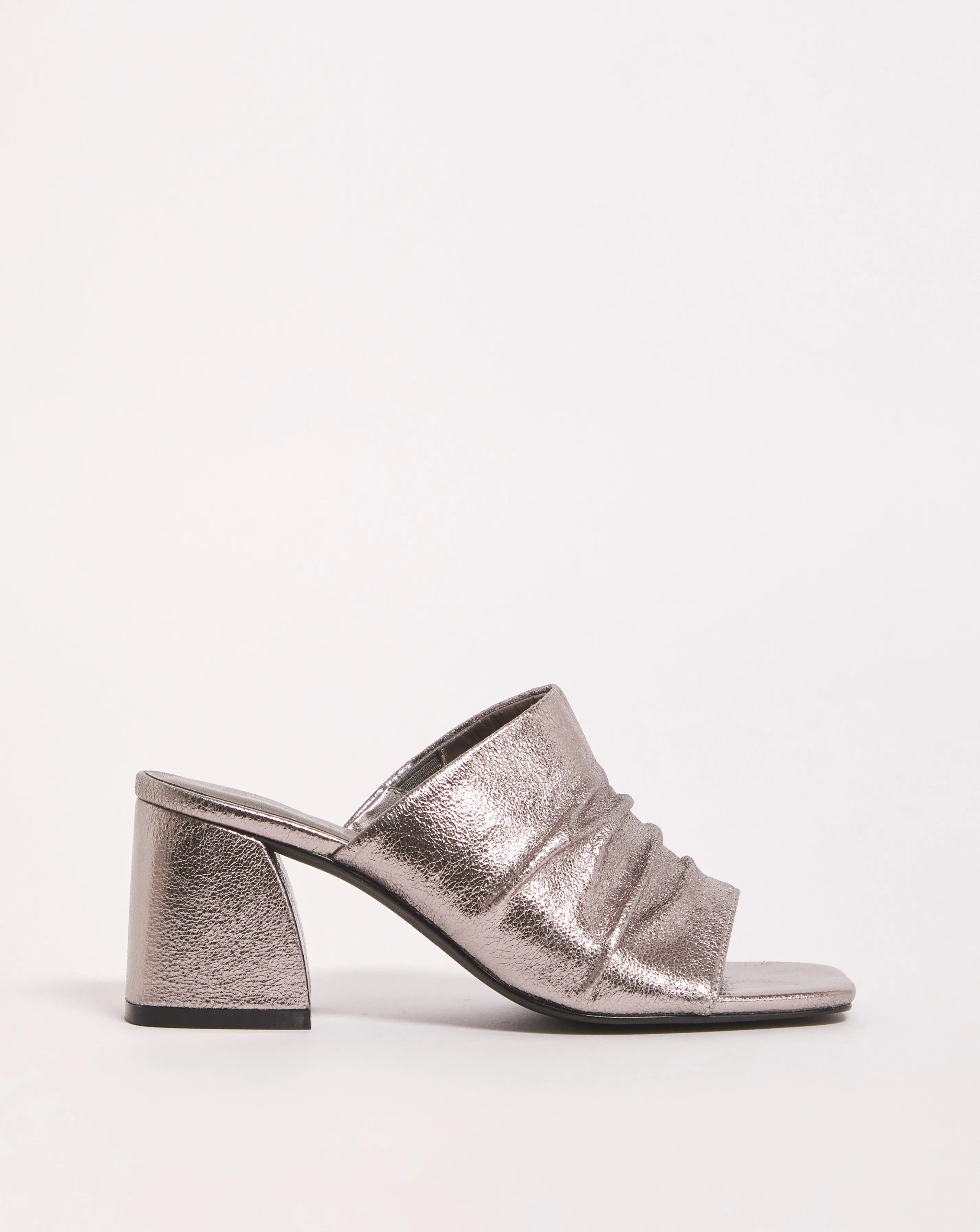 Elissa Metallic Ruched Heeled Mule Sandals Wide E Fit | Simply Be