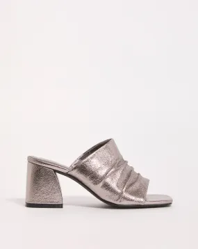 Elissa Metallic Ruched Heeled Mule Sandals Wide E Fit | Simply Be