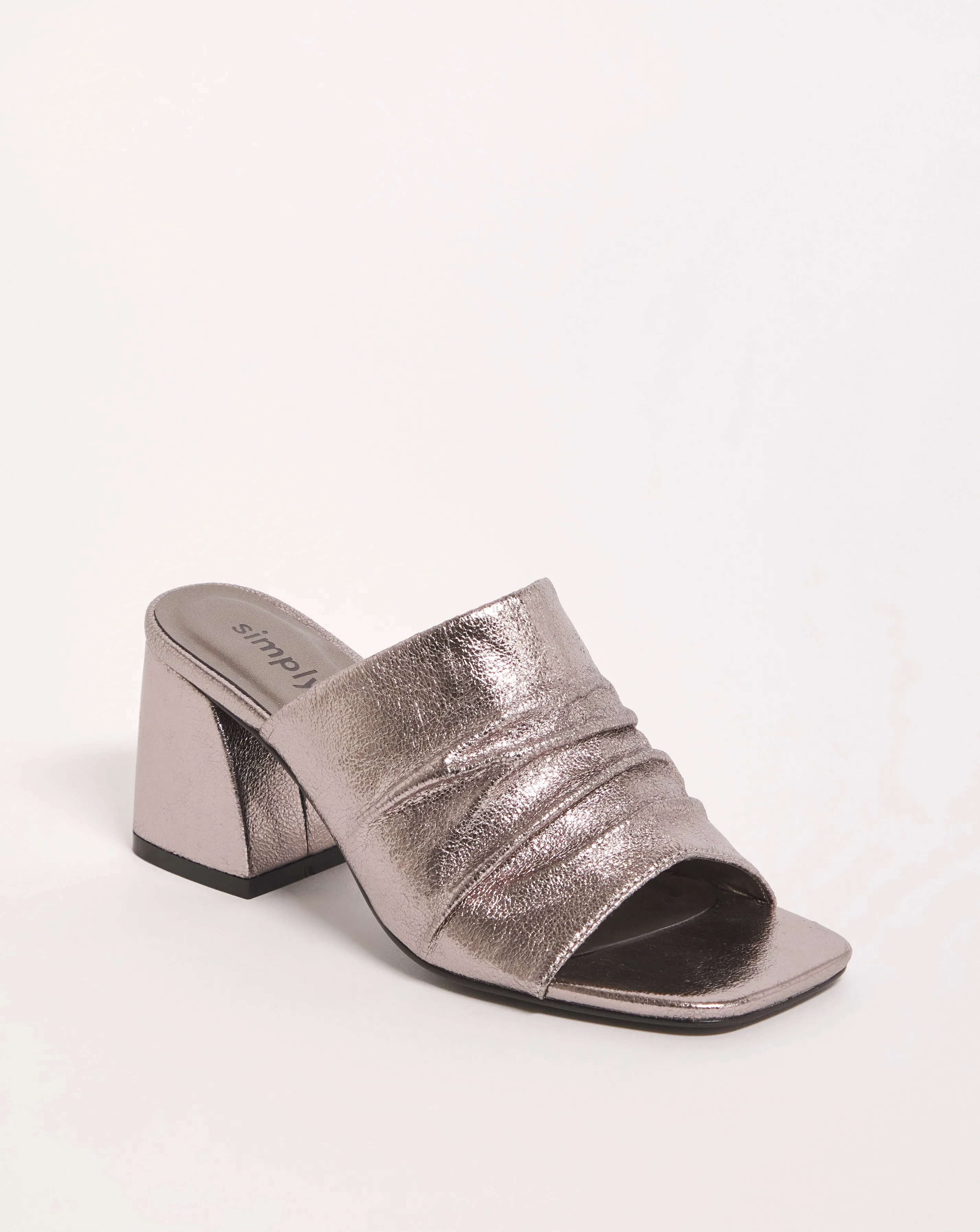 Elissa Metallic Ruched Heeled Mule Sandals Wide E Fit | Simply Be