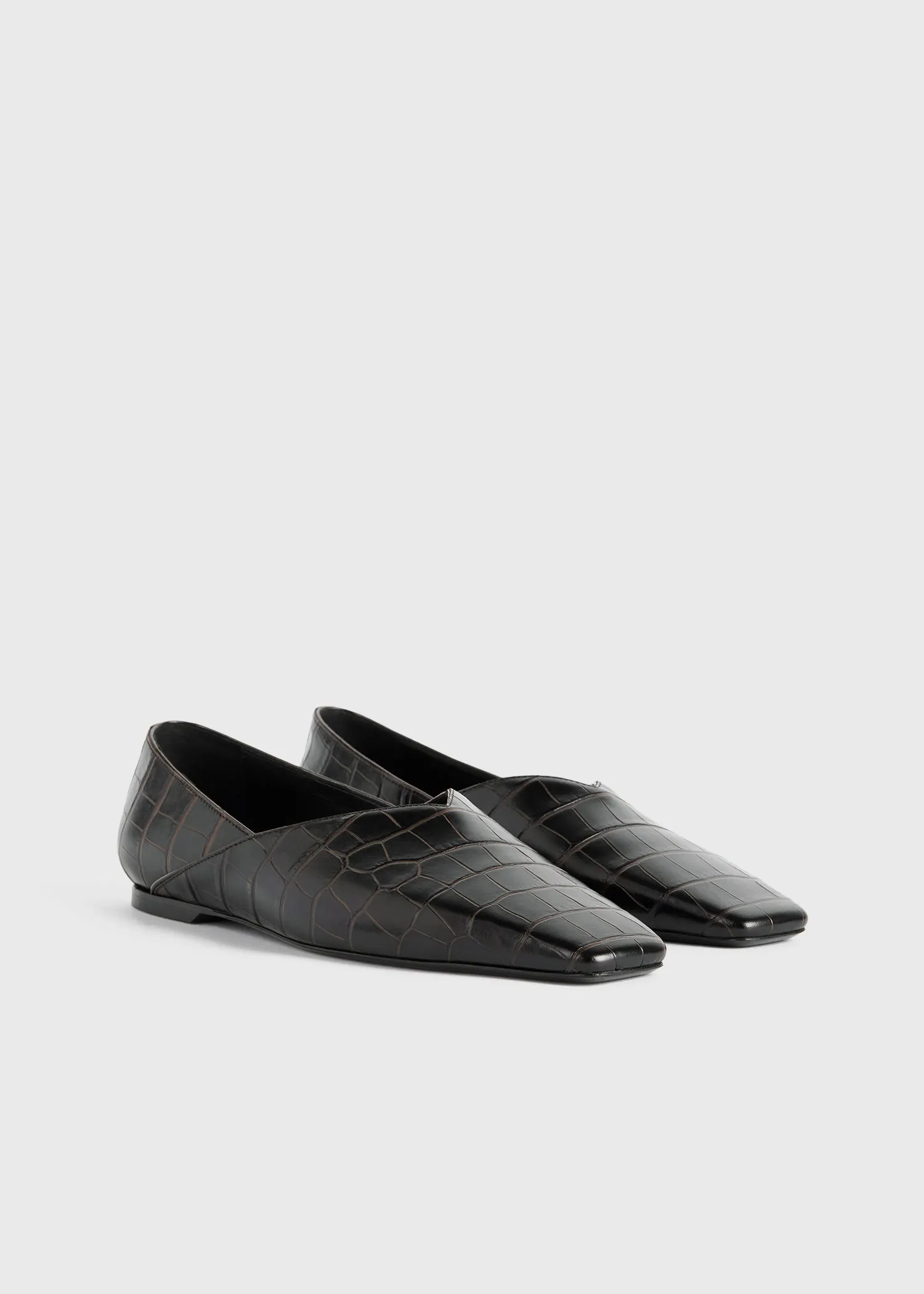 Everyday croco-embossed flats dark brown