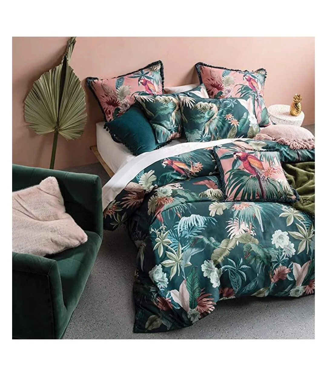 Fernanda duvet cover set green/pink Linen House