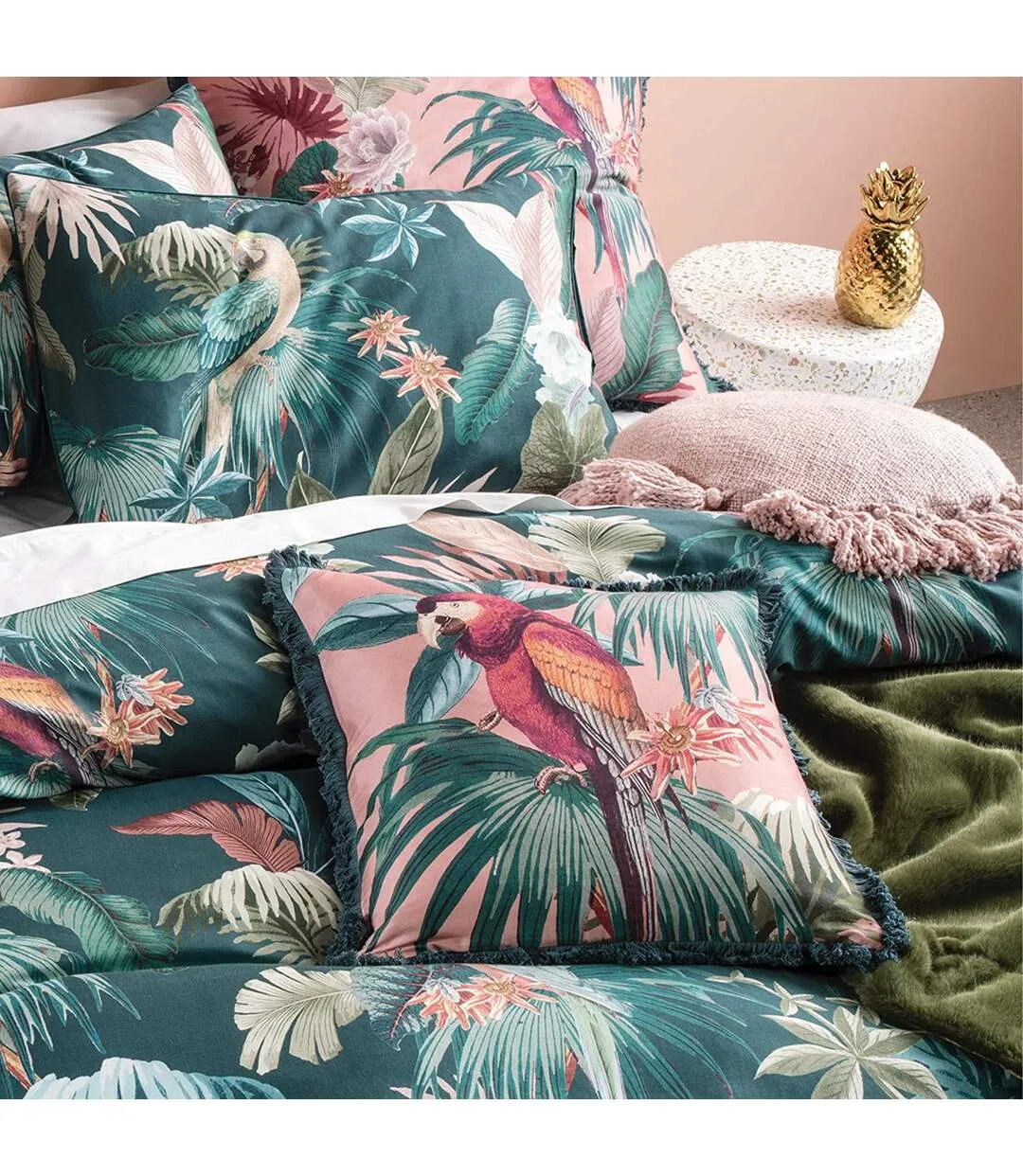 Fernanda duvet cover set green/pink Linen House