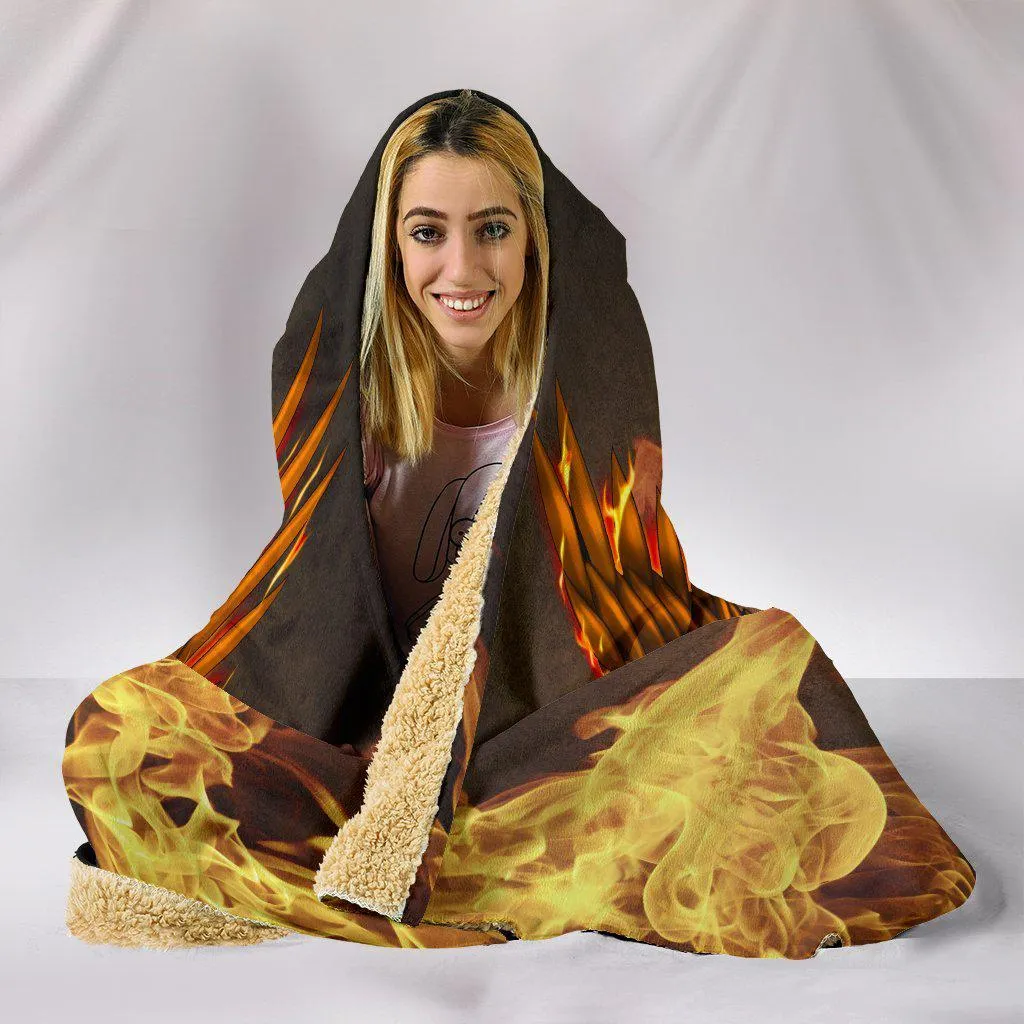 First In Last Out Firefighter Eagle Flames Hooded Blanket