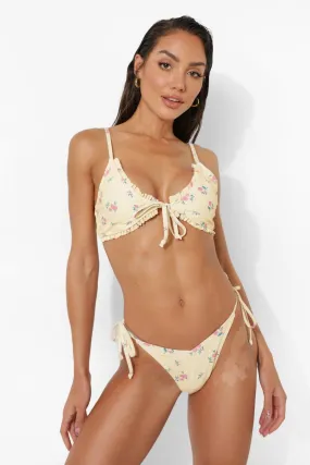 Floral V Front Tie Side Bikini Brief