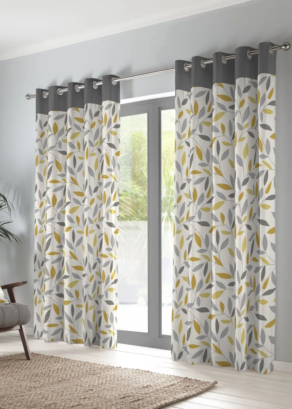 Fusion Beechwood Yellow Eyelet Curtains