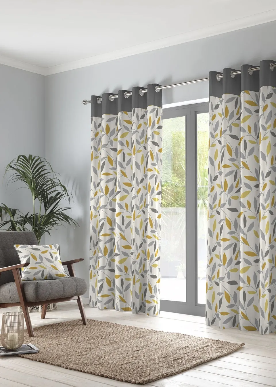 Fusion Beechwood Yellow Eyelet Curtains