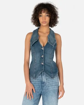 Ganni Comfort Stretch Denim Vest in Mid Blue Vintage