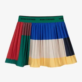 Girls Green Pleated Colourblock Skirt