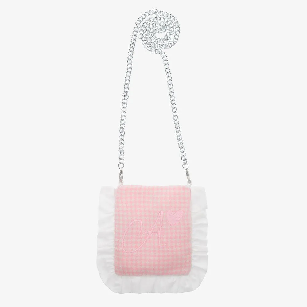 Girls Pink Houndstooth Shoulder Bag (15cm)