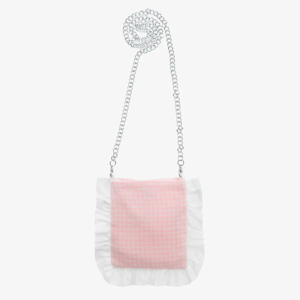 Girls Pink Houndstooth Shoulder Bag (15cm)