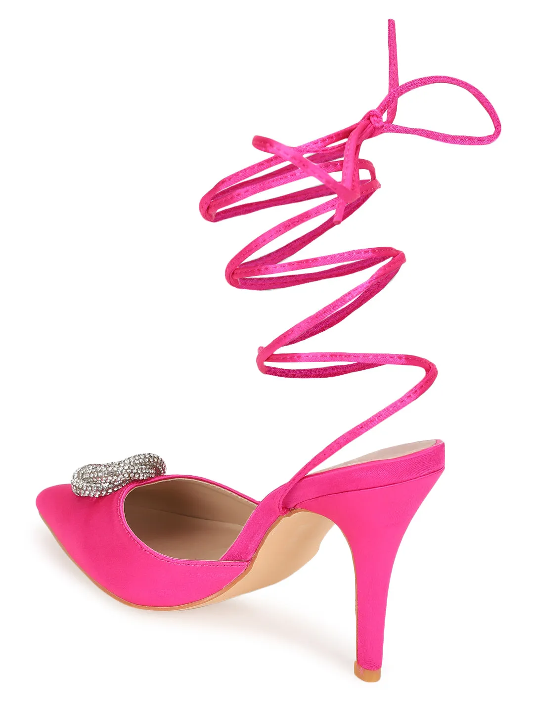 Hot Pink Lycra Lace-Up Stiletto Sandals (TC-TB1-HPNK)