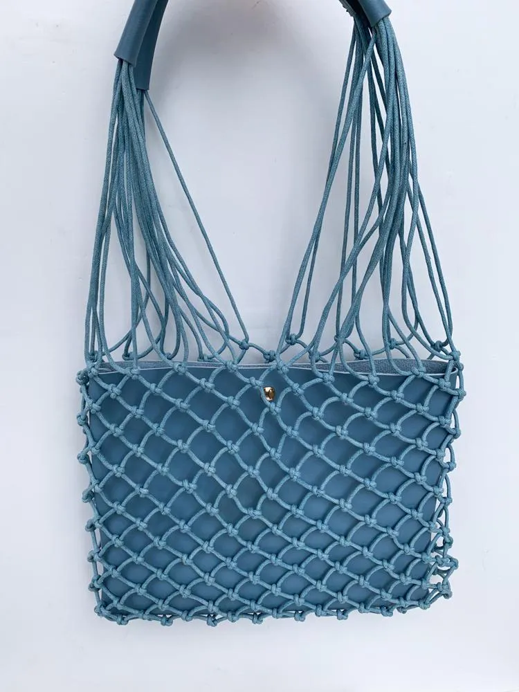 Ischia Sky Blue Mesh Mixed Media Tote