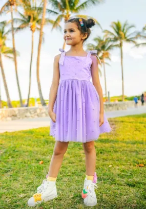 Lavender Crystal Pearl Tulle Tank Dress