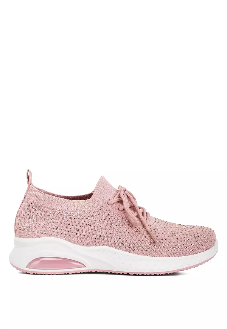 London Rag Pink Stud Embellished Lace-Up Sneakers