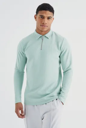 Long Sleeve Slim Cable Textured Polo