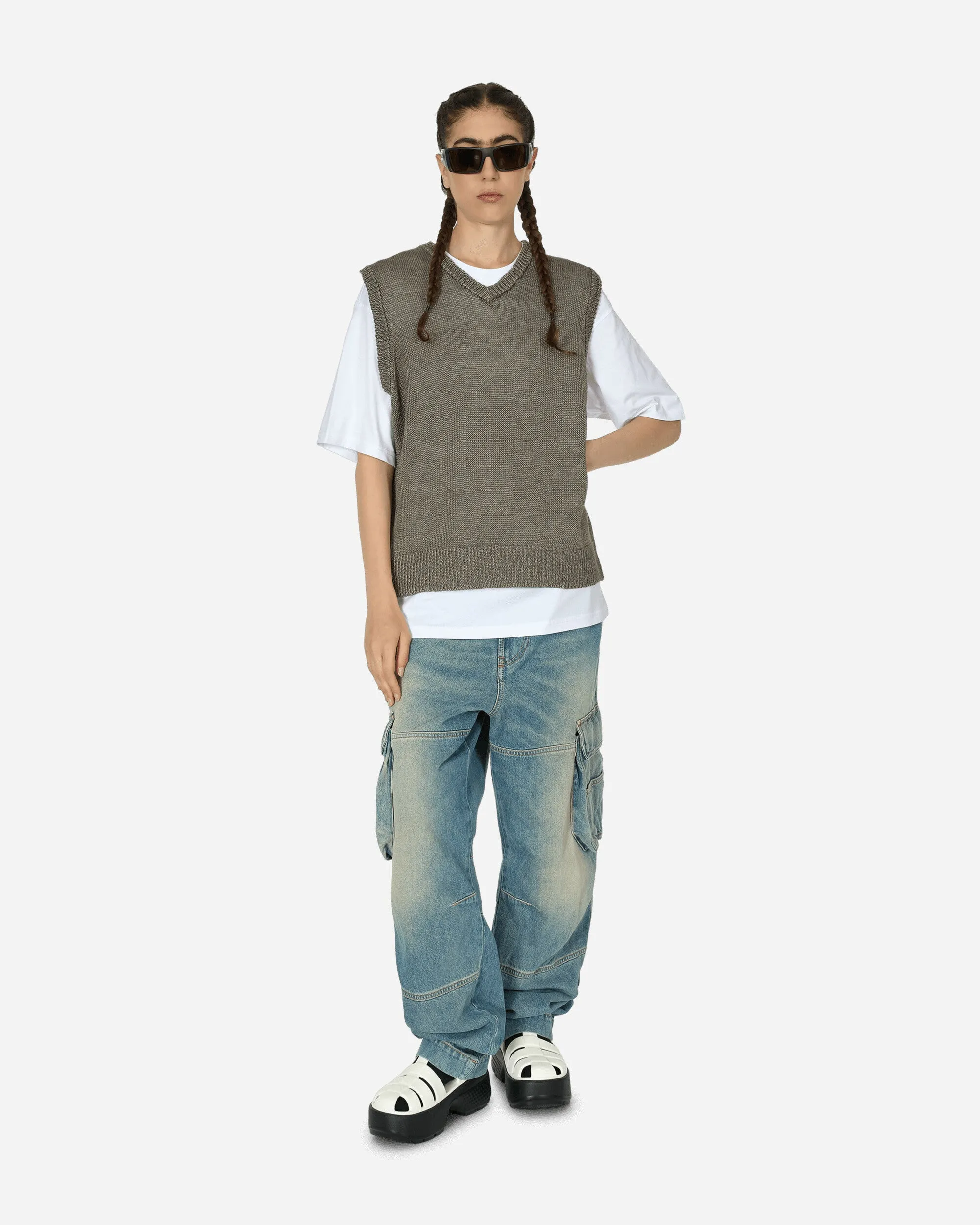 Loose Knit Linen Vest Stone