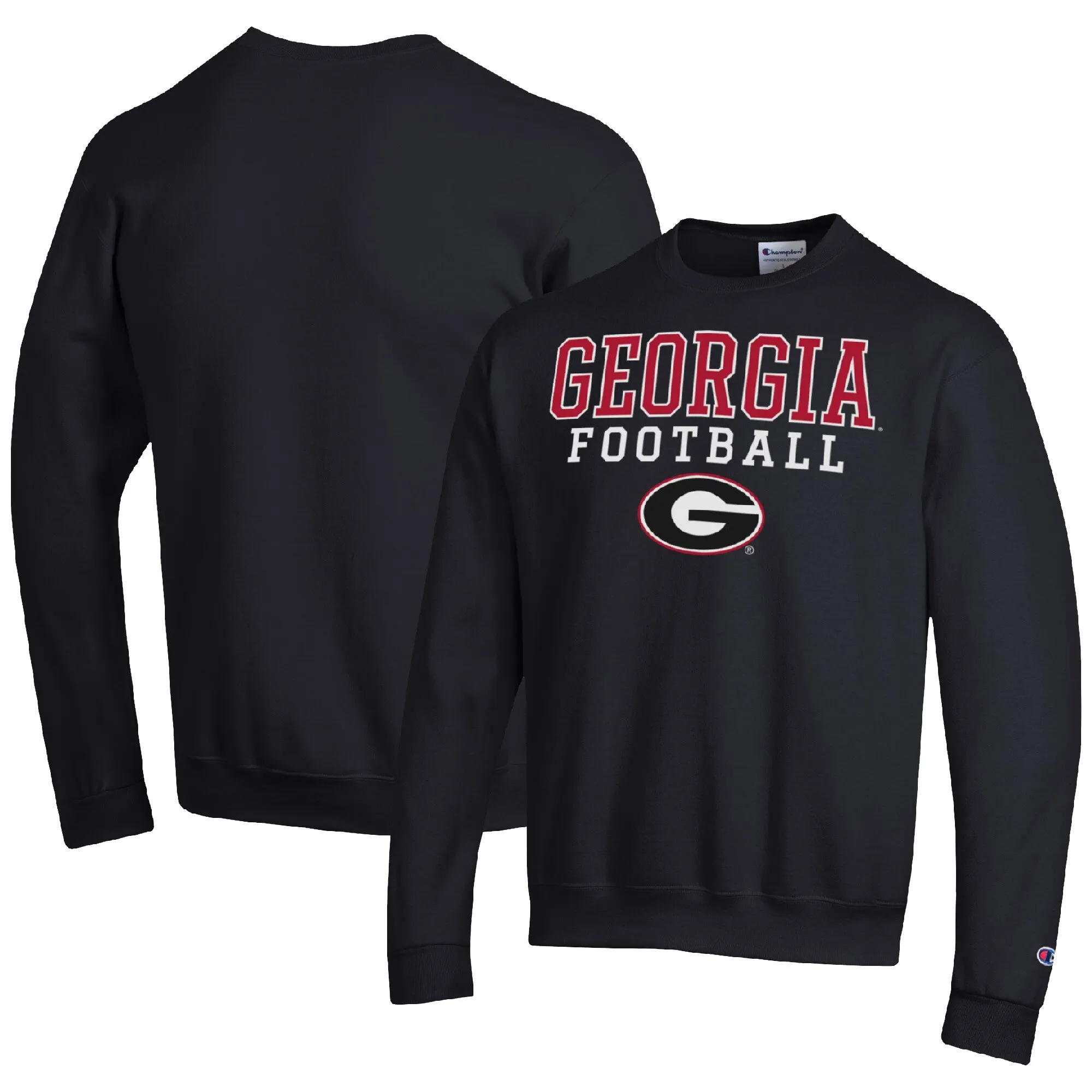 Men's Champion Black Georgia Bulldogs Football Stacked Pullover Sweatshirt