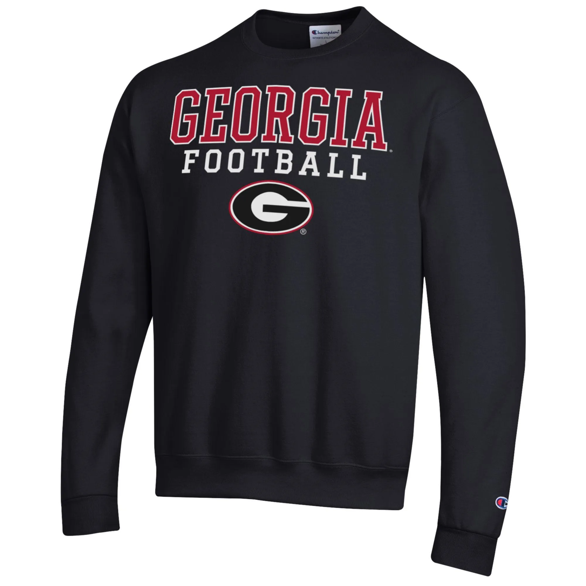 Men's Champion Black Georgia Bulldogs Football Stacked Pullover Sweatshirt