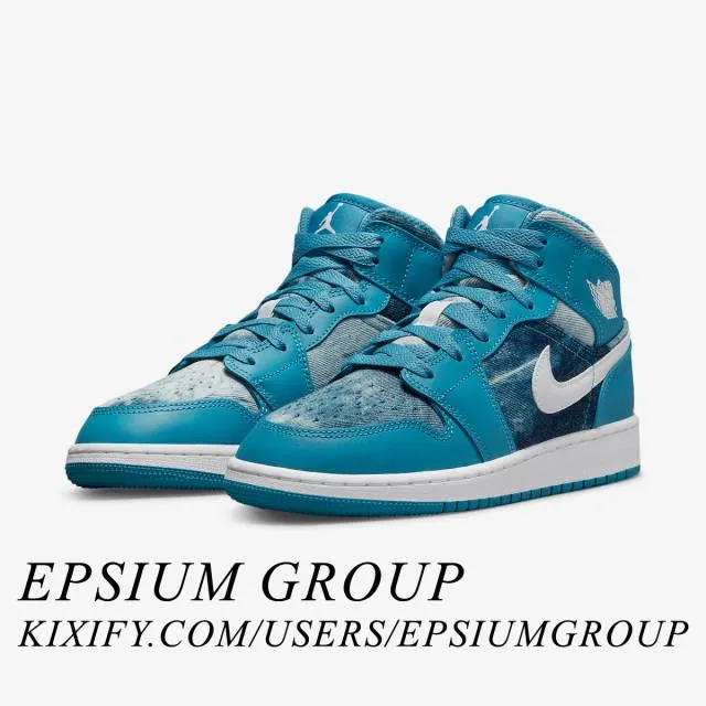 Nike Air Jordan 1 Mid GS (Washed Denim/ Dutch Blue/ Whit...