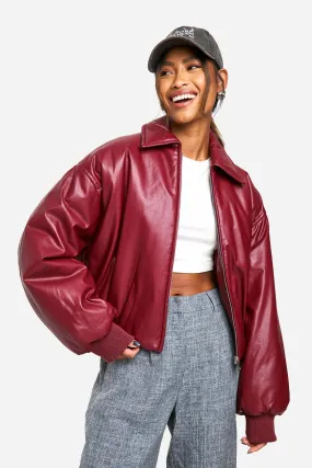 Padded Faux Leather Bomber Jacket