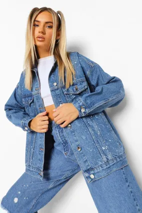 Paint Detail Oversized Denim Jacket