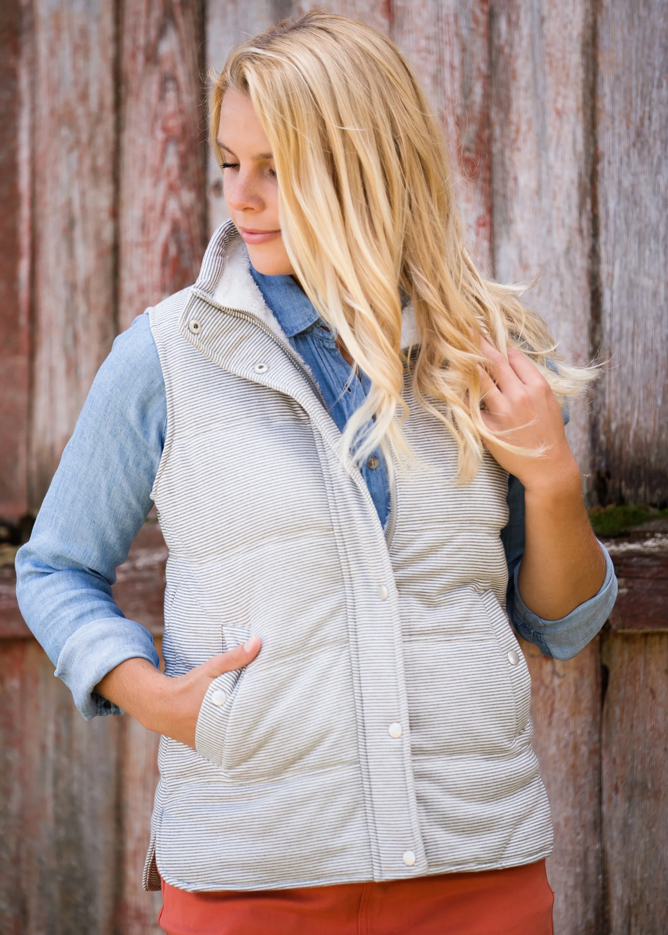 Pin Stripe Zipper Front Vest