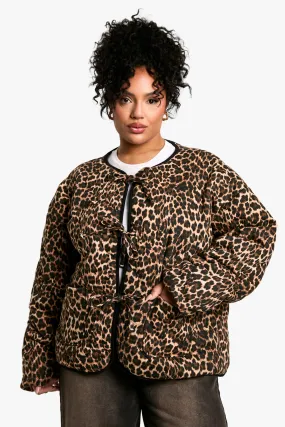 Plus Leopard Tie Detail Padded Jacket