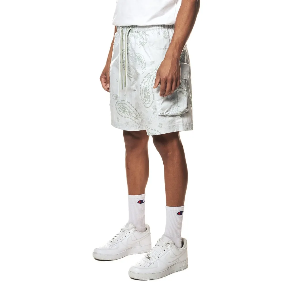 Printed Utility Windbreaker Shorts - Sage