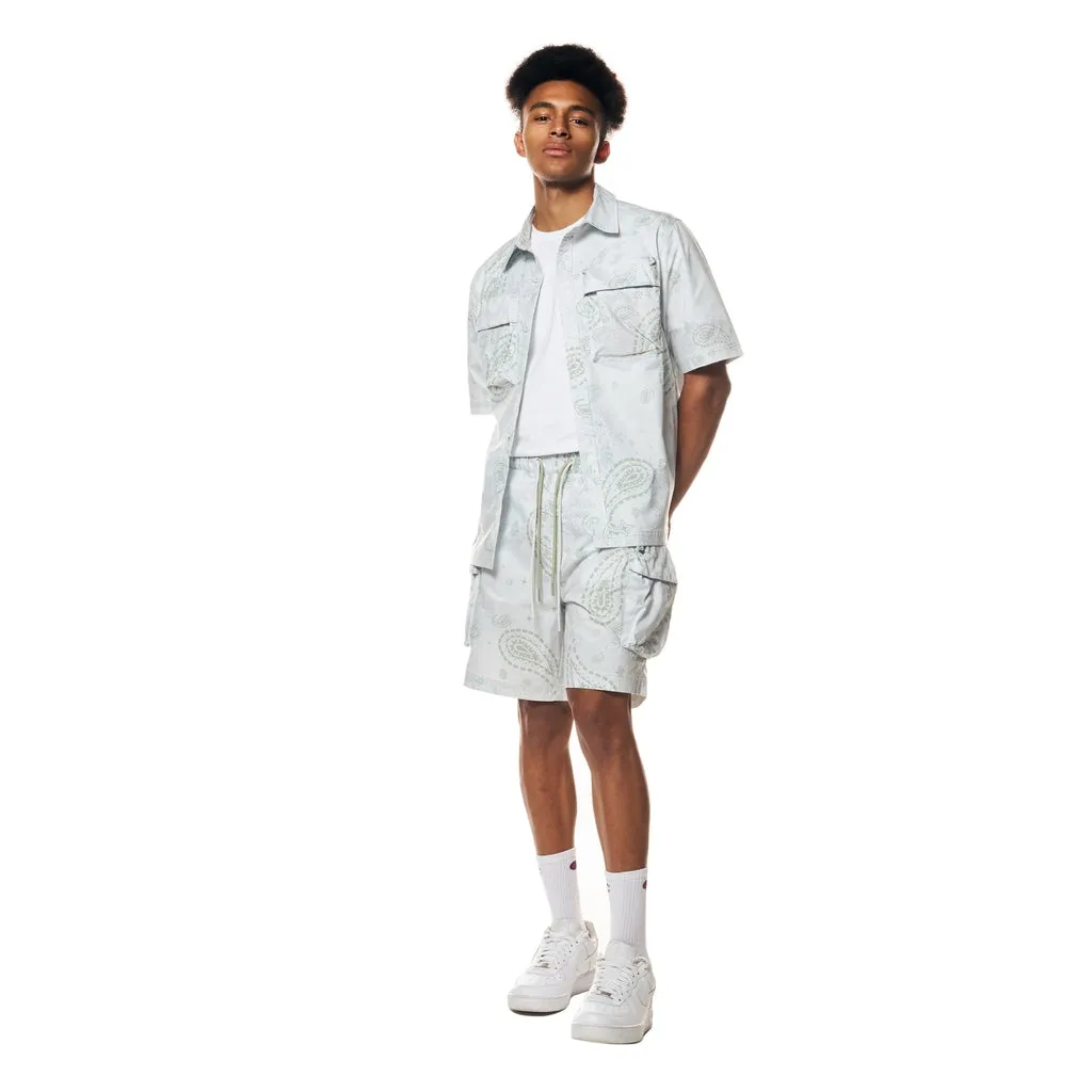 Printed Utility Windbreaker Shorts - Sage